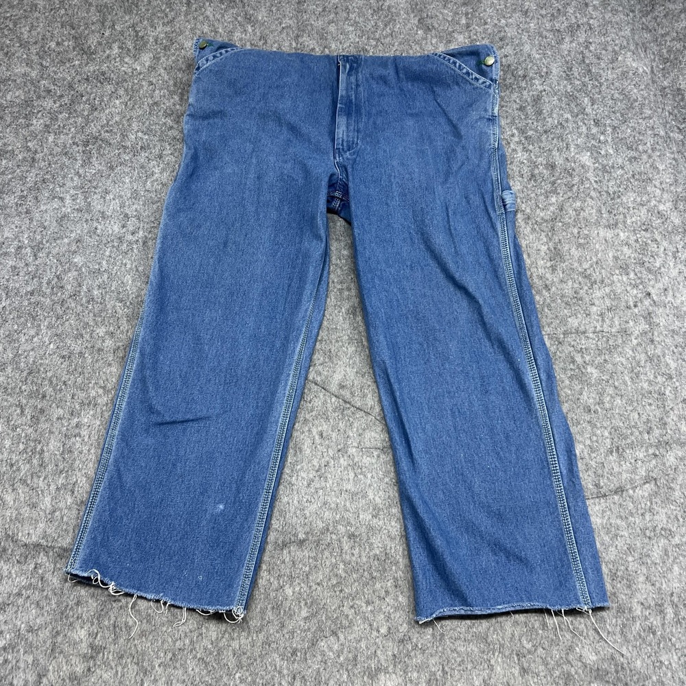 Liberty Denim Bib Overalls Mens 40x27 Blue Carpenter Zipper Bib Pocket Hammer - Picture 2 of 15